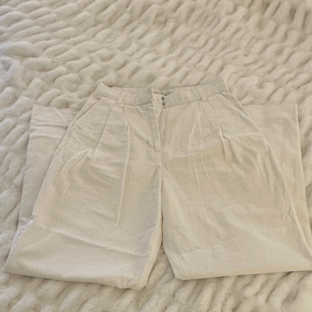 Abercrombie wide leg linen Cream Pleated Trousers: size S